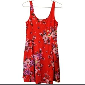 Divided (H&M) Red Floral Sundress Sleeveless Scoop Neck Mini Size 1o